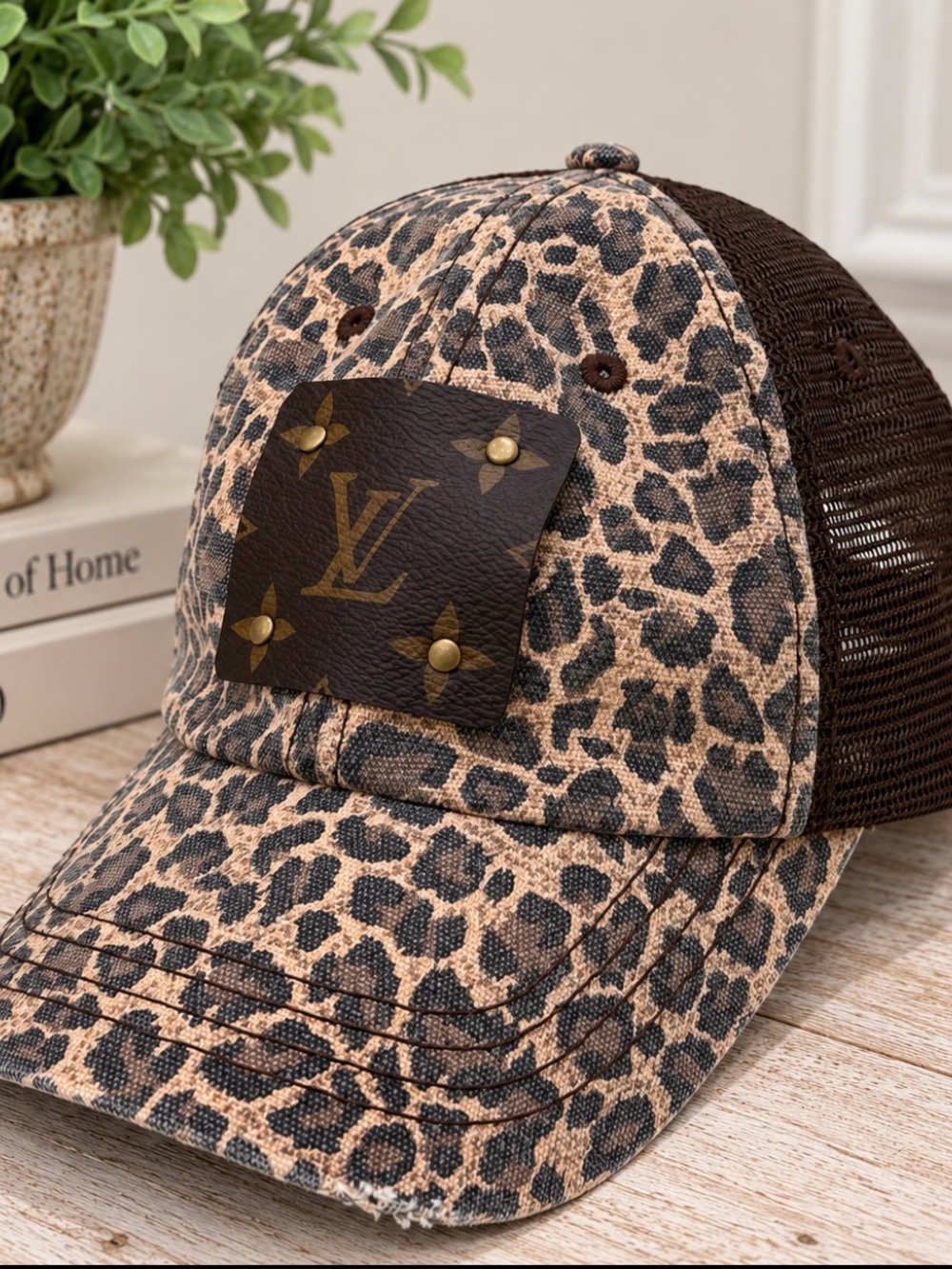 Cheetah Mesh Trucker Cap - Repurposed Vintage LV Monogram Canvas